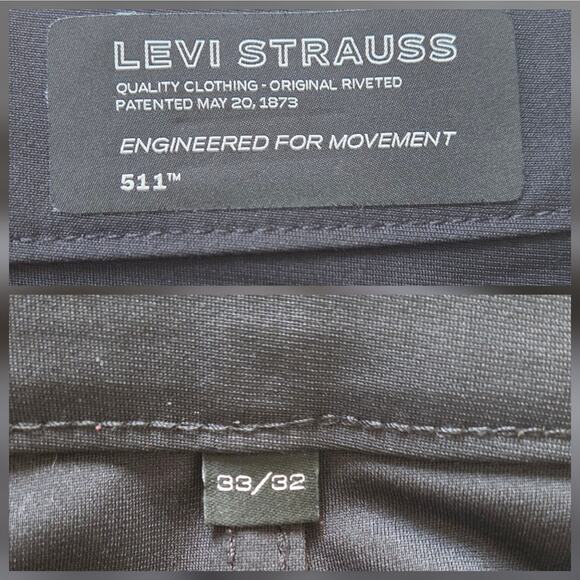 Levi Strauss Engineered for Movement 511 Slim Tech Pants Black sz 33X32 - Picture 5 of 13